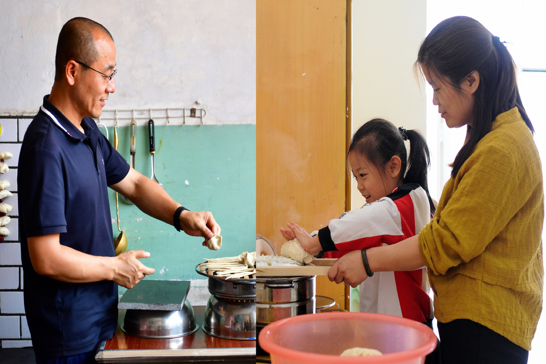 劉志軍（左）、李翠葉（右）和女兒在村里做飯。新華社發(fā).JPG